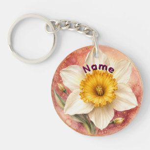 Porte-clés Narcisse personnalisé, fleur de naissance de mars