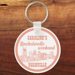 Porte-clés Nashville Toile Rose Corail sur Blanc