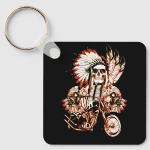 Porte-clés Native American Indian Chief Skull Motorcycle Head
