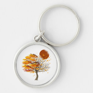 Porte-clés Nature Faune Pleine lune Arbre Foule Des Oiseaux F