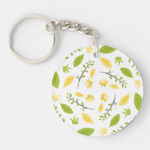 Porte-clés Nature Motif Feuilles Dessin Esquisse Fleurs