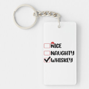 Porte-clés Naughty Nice Whiskey Père Noël Liste de Noël
