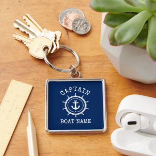 Porte-clés Nautical Anchor Rope Helm Captain Boat Name Blue