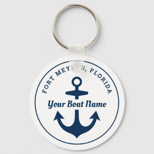 Porte-clés Nautical Blanc Navy Personnalisé Nom de Bateau Anc