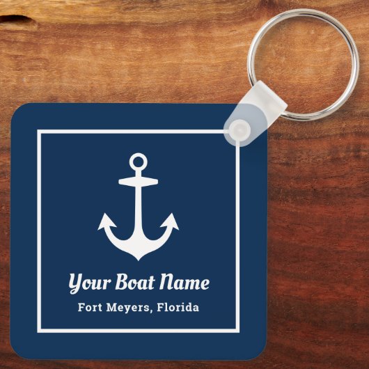 Porte-clés Nautical Navy Blue Personalized Boat (Verso)