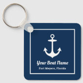 Porte-clés Nautical Navy Blue Personalized Boat Name (Recto)