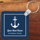 Porte-clés Nautical Navy Blue Personalized Boat Name (Verso)