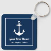 Porte-clés Nautical Navy Blue Personalized Boat Name (Dos)