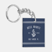Porte-clés Nautical Navy Blue Rustic Ancre Nom du bateau (Devant gauche)