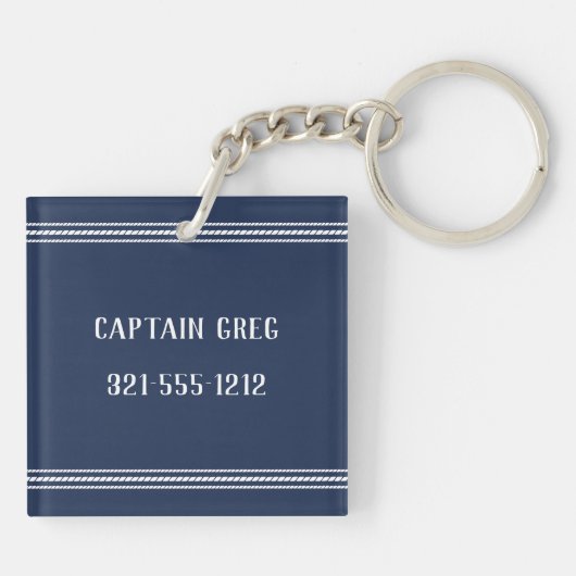 Porte-clés Nautical Navy Blue Rustic Ancre Nom du bateau (Dos)