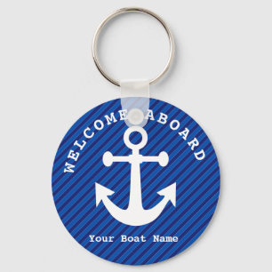 Porte-clés Nautical Navy Blue Welcome Aboard Nom du bateau An