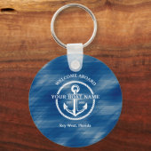 Porte-clés Nautical Navy Blue Welcome Aboard Nom du bateau An (Recto)