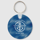 Porte-clés Nautical Navy Blue Welcome Aboard Nom du bateau An (Verso)