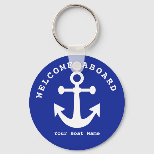 Porte-clés Nautical Navy Blue Welcome Aboard Nom du bateau An (Recto)