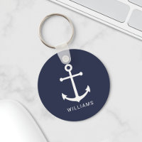 Nautical White Anchor and Custom Nom on Navy Blue