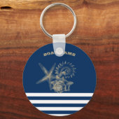 Porte-clés Nautique, Coquillages d'or Marine Bleu (Recto)