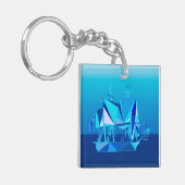 Porte-clés Navire à Clipper géométrique moderne, Bleu Cobalt (Devant gauche)