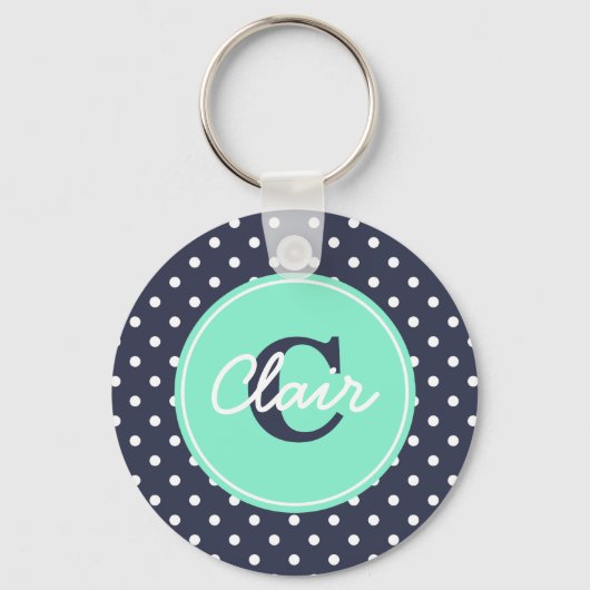 Porte-clés Navy and Mint Dots, Initial, and Name (Recto)