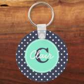 Porte-clés Navy and Mint Dots, Initial, and Name (Recto)