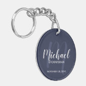 Porte-clés Navy Blue Modern Script Cuomsmen personnalisé (Devant gauche)