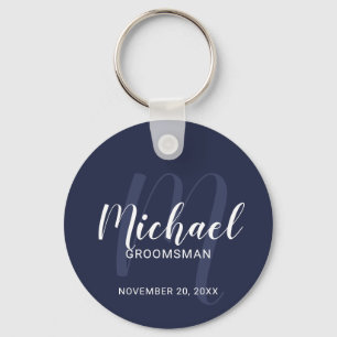 Porte-clés Navy Blue Modern Script Cuomsmen personnalisé