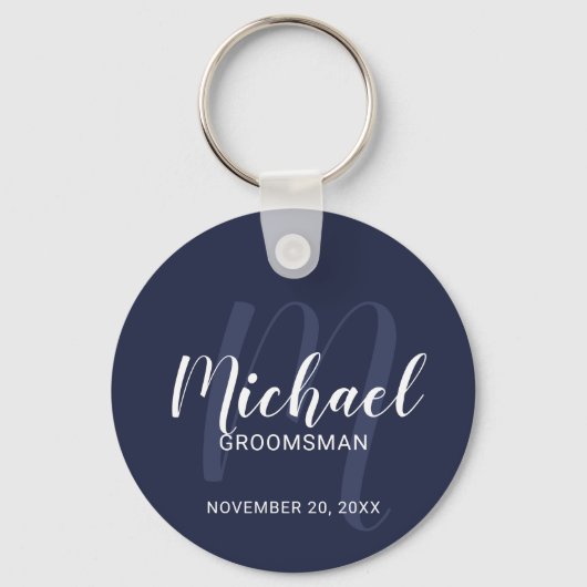 Porte-clés Navy Blue Modern Script Cuomsmen personnalisé (Recto)