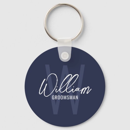 Porte-clés Navy Blue Modern Script Cuomsmen personnalisé (Recto)