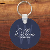 Porte-clés Navy Blue Modern Script Cuomsmen personnalisé (Recto)