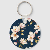 Porte-clés Navy Cream Magnolia Blossom Pattern (Verso)