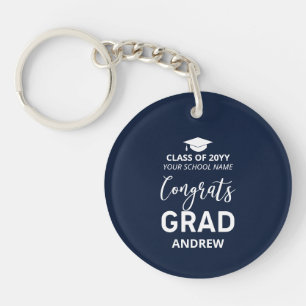 Porte-clés Navy & White Votre Nom Photo Cadeau 2023 Graduatio
