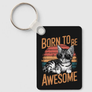 Porte-clés Né pour être génial - Cool Cat Retro Design