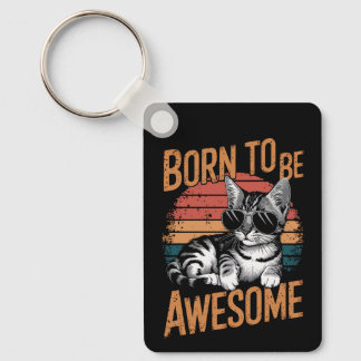 Porte-clés Né pour être génial - Cool Cat Retro Design