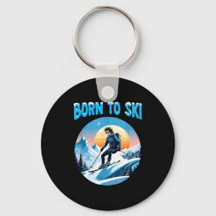 Porte-clés Né pour skier lunettes de ski drôles montagne hive