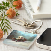 Porte-clés Neige de Noël caniche hiver (Devant Droit)