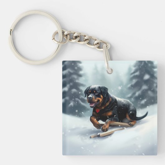 Porte-clés Neige de Noël Rottweiler hiver Oreiller (Devant)