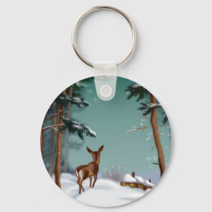 Porte-clés neige et les petits cerfs communs, porte - clé