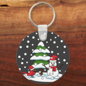 Porte-clés Neige tombant sur Cardinal, Snowman et Pine Tree (Recto)