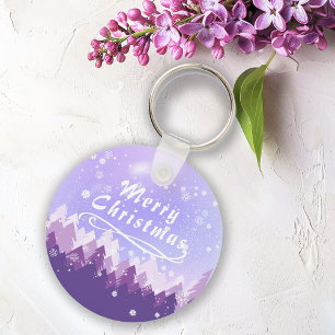 Porte-clés Neige violette hiver Joyeux Noël Bonne année