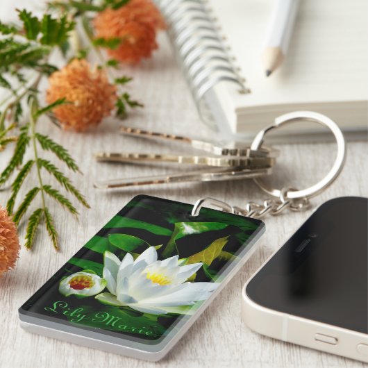 Porte-clés Nénuphar et bourgeon blancs parfaits (Devant droit)