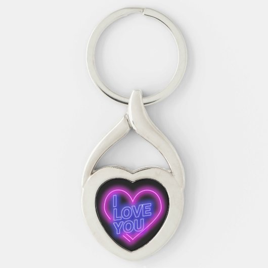 Porte-clés Neon brillant Look rose bleu Valentine Coeur (Devant)