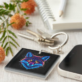 Porte-clés Neon Fox Face – Vibrant Glowing Design (Devant Droit)
