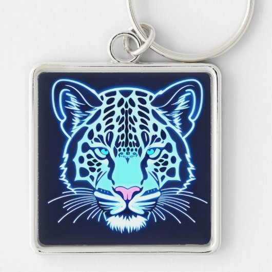 Porte-clés Neon Jaguar Head Outline sur Dark Arrière - plan (Devant)