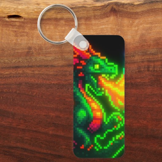 Porte-clés Neon Pixel Dragon - Retro Arcade Flame Design (Recto)