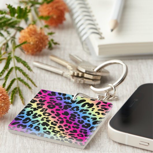 Porte-clés Neon Rainbow Leopard Motif Imprimer (Devant Droit)