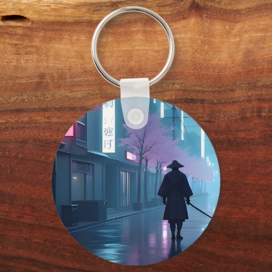 Porte-clés Neon Samurai Keychain – Retro Anime Tokyo Design (Recto)