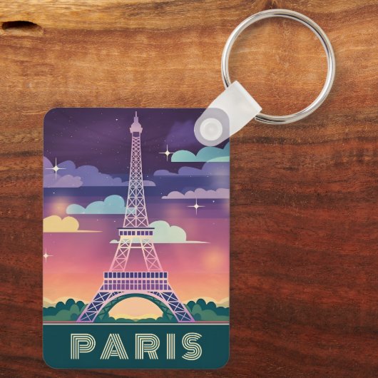 Porte-clés Neon Synthwave Tour Eiffel Paris France (Verso)