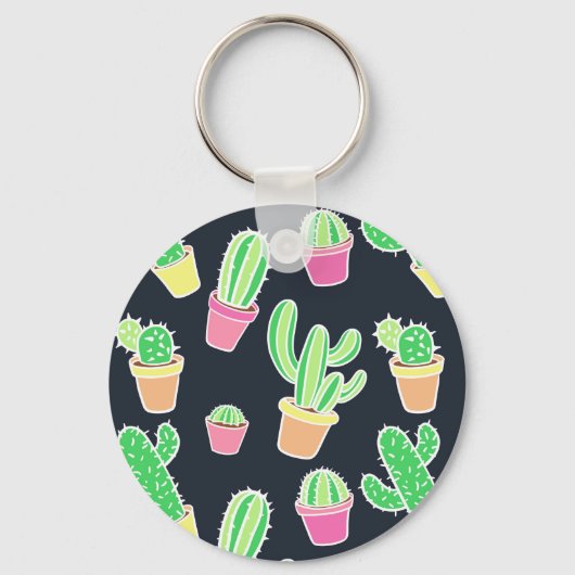Porte-clés Neon Watercolor Cacti in Pot Pattern (Recto)