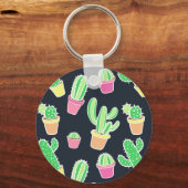 Porte-clés Neon Watercolor Cacti in Pot Pattern (Recto)