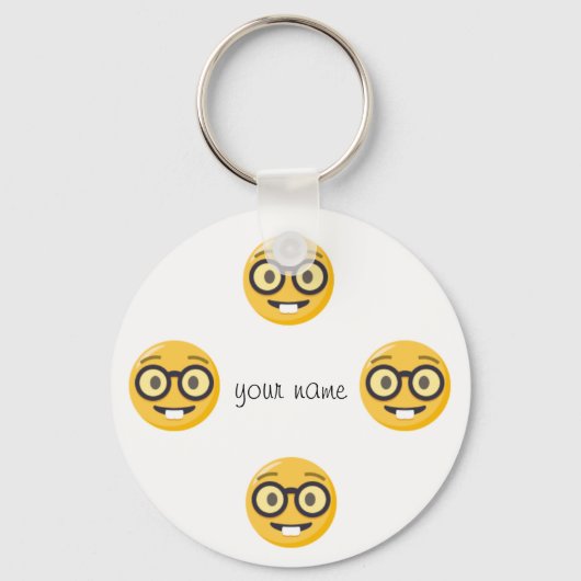 Porte-clés Nerd Emoji Face  and '' Your Name Here " (Recto)