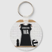 Porte-clés netball design personnalisable noir et blanc (Verso)